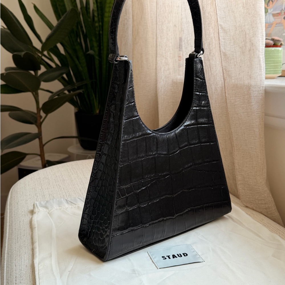 STAUD Rey Bag - Black Croc-Embossed Shoulder Bag - Picture 12 of 16